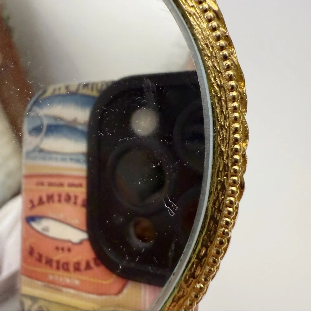 Kirks Folly Clear Rhinestone Crystal Jeweled Golden Small Vanity Hand Mirror